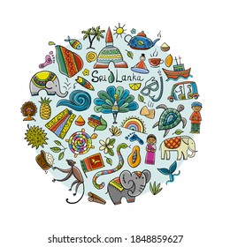 Sri Lanka travel, art background. Tribal elements for your design. Vector illustration