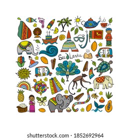 Sri Lanka travel, art background. Tribal elements for your design. Vector illustration
