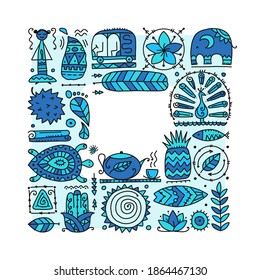 Sri Lanka travel, art background. Tribal elements for your design. Vector illustration