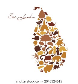 Sri Lanka travel, art map. Tribal elements for your design