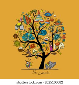 Sri Lanka travel, art tree for your design