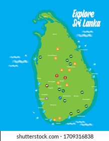 Sri Lanka travel guide map.Tourism help vector for magazine.