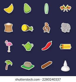 Sri Lanka travel icons set stikers collection vector with shadow on purple background