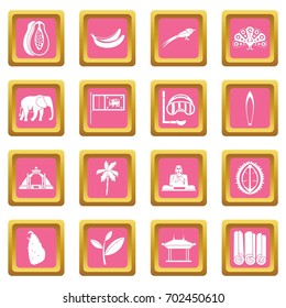 Sri Lanka travel icons set in pink color isolated vector illustration for web and any design