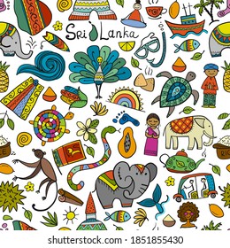 Sri Lanka travel, seamless pattern, background for your design. Vector illustration