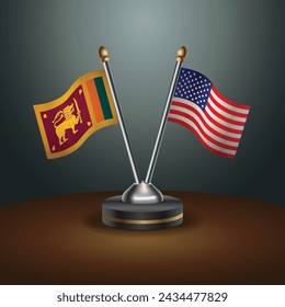 Sri Lanka and United States table flags with gradient backgrund. Vector Illustration