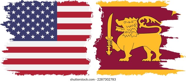 Sri Lanka and USA grunge flags connection, vector