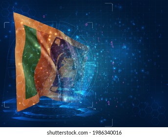 Sri Lanka, bandera vectorial 3d sobre fondo azul con interfaces hud