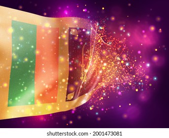 Sri Lanka, vector 3d flag on pink purple background with lighting and flares