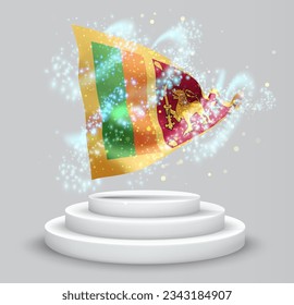 Sri Lanka, vector 3d flag on the podium surrounded by a whirlwind of magical radiance