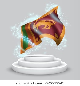Sri Lanka, vector 3d flag on the podium surrounded by a whirlwind of magical radiance