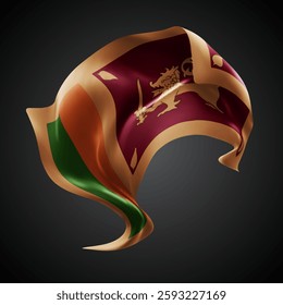 Sri Lanka, vector 3d flag with waves on a black background