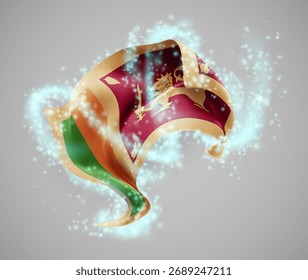 Sri Lanka, vector 3d flag in whirlwind of magical radiance
