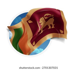 Sri Lanka, vector 3d flag against a blue sky, through a round hole on a white background