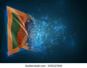Sri Lanka, Vektorflagge, virtuelles abstraktes 3D-Objekt aus dreieckigen Polygonen auf blauem Hintergrund