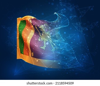 Sri Lanka, vector flag, virtual abstract 3D object from triangular polygons on a blue background