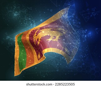 Sri Lanka, bandera vectorial, objeto 3D virtual abstracto de polígonos triangulares en un fondo azul