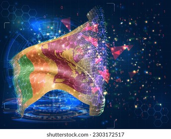 Sri Lanka,  vector flag, virtual abstract 3D object from triangular polygons on a blue background
