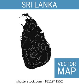 Mapa vectorial de Sri Lanka con nombre de país, negro sobre fondo blanco.