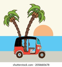 Sri Lanka Vector Tuk, Coconut Tree, Beach Sunset