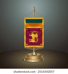 Sri Lanka Vertikale Tischfahne mit goldenem Pol auf dunklem Farbverlauf-Hintergrund, Vorlagenbanner, Vektorgrafik