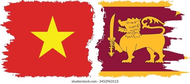 Sri Lanka and Vietnam grunge flags connection, vector