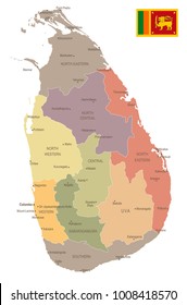 Sri Lanka - vintage map and flag - High Detailed Vector Illustration