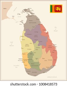 Sri Lanka - vintage map and flag - High Detailed Vector Illustration