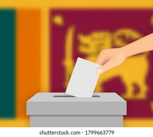 Sri Lanka vote election banner background. Ballot Box with blurred flag