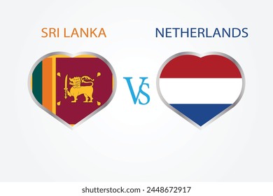 Sri Lanka Vs Netherlands, Cricket Match concept with creative illustration of participant countries flag Batsman and Hearts isolated on white background.