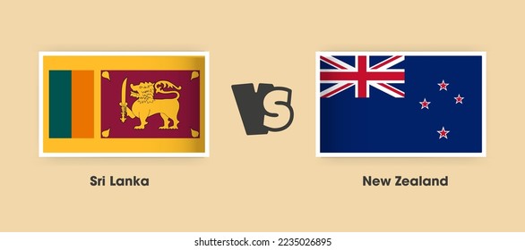 Sri Lanka vs New Zealand flags placed side by side. Creative stylish national flags of Sri Lanka vs New Zealand with background