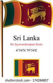 sri lanka wavy flag and coordinates against white background, vector art illustration, image contains transparency