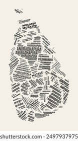 Sri Lanka Word Cloud. Country with regions division. Sri Lanka typographic text clouds vector image design. Vintage gazette style country shape image. Awesome vector illustration.