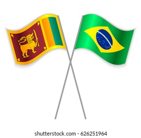 Sri Lankan and Brazilian crossed flags. Sri Lanka combined with Brazil isolated on white. Language learning, international business or travel concept.