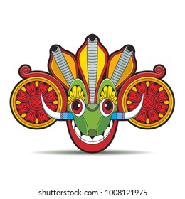 Sri Lankan Devil Dancing Mask With Big Teeth Vector Drawing