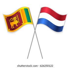 Sri Lankan and Dutch crossed flags. Sri Lanka combined with Netherlands isolated on white. Language learning, international business or travel concept.