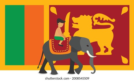 Sri Lankan Flag With Asian Elephant Vector Illustration.