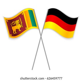 Sri Lankan and German crossed flags. Sri Lanka combined with Germany isolated on white. Language learning, international business or travel concept.