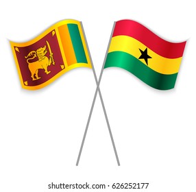 Sri Lankan and Ghanaian crossed flags. Sri Lanka combined with Ghana isolated on white. Language learning, international business or travel concept.