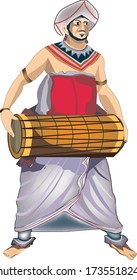sri lankan kandyan drummer Vector Illustration mit weißem Hintergrund