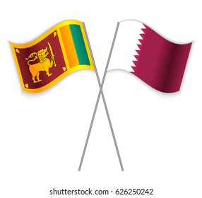 Sri Lankan and Qatari crossed flags. Sri Lanka combined with Qatar isolated on white. Language learning, international business or travel concept.