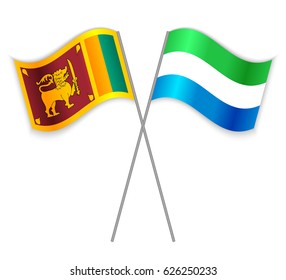 Sri Lankan and Sierra Leonean crossed flags. Sri Lanka combined with Sierra Leone isolated on white. Language learning, international business or travel concept.
