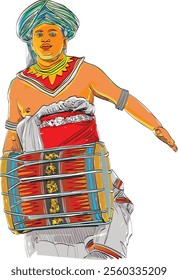 Sri Lankan Traditional Bera Drummer, Vector illustration