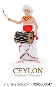 Sri Lankan Traditional Drummer, Kandy, Sri Lanka, Asia, Vector Illustration Art