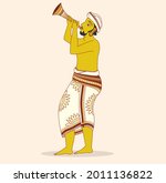 Sri Lankan Traditional illustration Art. A Trumpet player At The Esala Perahera Theatre Show In Kandy In Sri Lankah.
