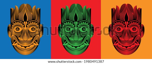 sri Lankan traditional mask, Vector line Art.\
Dancing Devil mask,