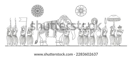 Sri Lankan traditional painting. The Kandy perahara vector line drawing