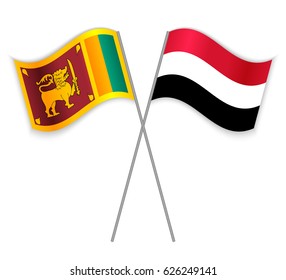 Sri Lankan and Yemeni crossed flags. Sri Lanka combined with Yemen isolated on white. Language learning, international business or travel concept.