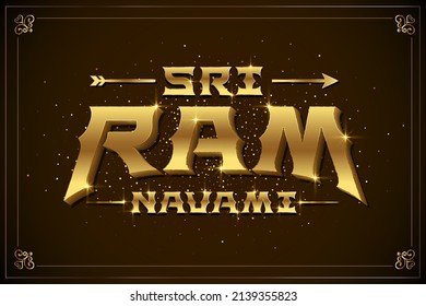 Sri Ram Navami Hinteri übersetzt: Happy Ram Navami , ein Hindu-Festival gefeiert von Lord Ram, Hintergrund, Hindi-Typografie mit Ram Mandir , Poster, Banner Design