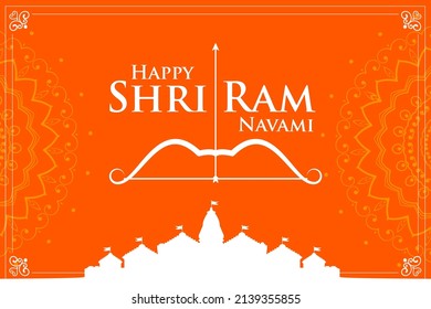 Sri Ram Navami Hinteri übersetzt: Happy Ram Navami , ein Hindu-Festival gefeiert von Lord Ram, Hintergrund, Hindi-Typografie mit Ram Mandir , Poster, Banner Design